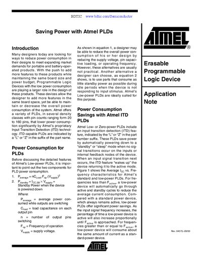 Atmel PLDs Saving Power Application Note - cover page