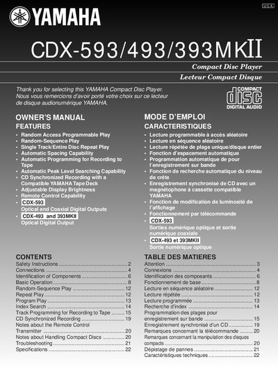 Yamaha CDX-593/493/393MKII Compact Disc Player Owner's Manual - cover page