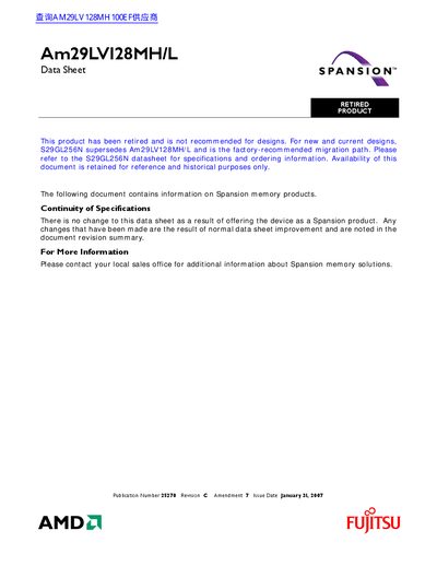 AMD Am29LV128MH/L MirrorBit Flash Memory Datasheet - cover page