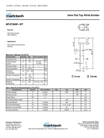 Marktech MT4730NF-WT Datasheet - cover page