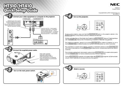 NEC HT510 Quick Setup Guide