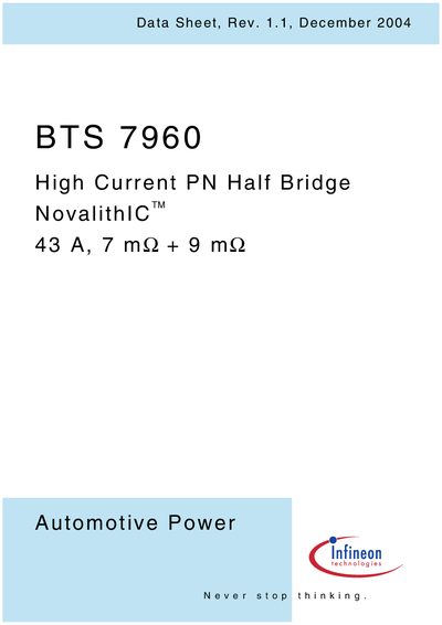 Infineon BTS7960 High Current Half Bridge Datasheet - cover page