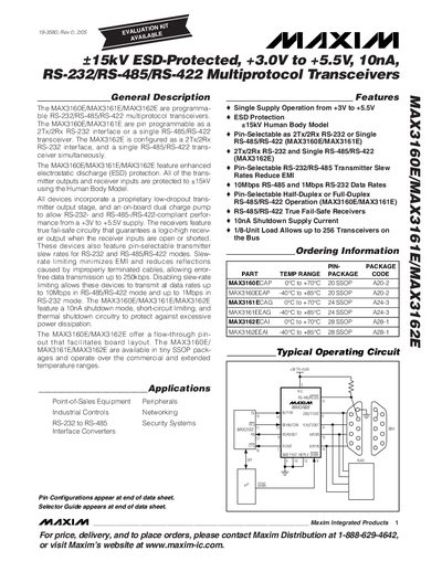 Maxim Integrated MAX3160E/MAX3161E/MAX3162E Datasheet - cover page
