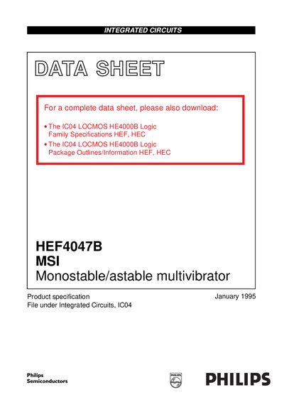 Philips HEF4047B Monostable/astable Multivibrator Datasheet - cover page
