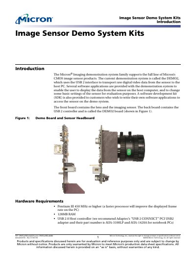 Micron DEMO2 Image Sensor Demo System Kits Introduction Manual - cover page