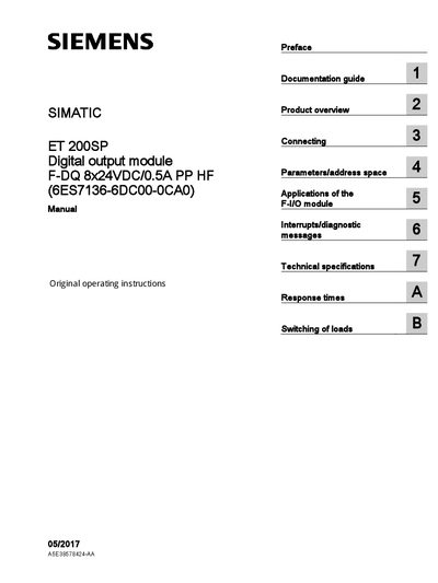 Siemens F-DQ 8x24VDC/0.5A PP HF Digital Output Module User Manual