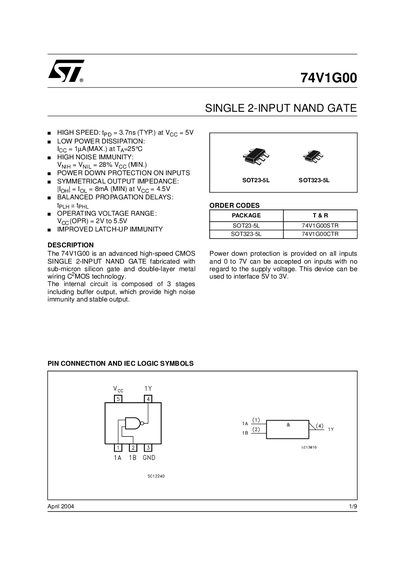 STMicroelectronics 74V1G00 Datasheet - cover page
