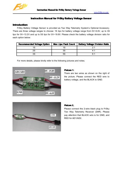 FrSky Battery Voltage Sensor User Manual - cover page