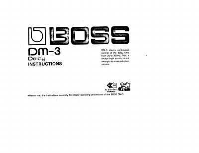BOSS DM-3 Delay Pedal User Manual - cover page