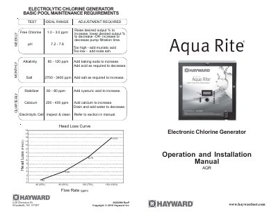 Hayward AQR 092009N Electronic Chlorine Generator Operation and Installation Manual - cover page