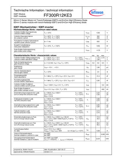 Infineon FF300R12KE3 IGBT Module Datasheet - cover page