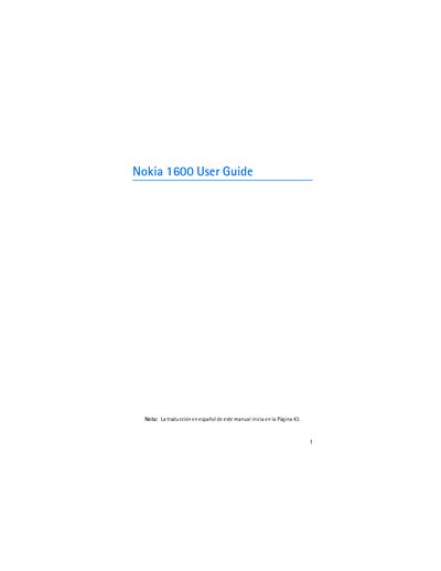 Nokia 1600 User Guide - cover page