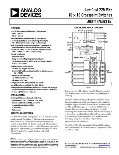 Analog Devices AD8114/AD8115 Datasheet - cover page
