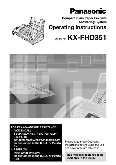 Panasonic KX-FHD351 Fax Advantage Assistance Operating Instructions - cover page