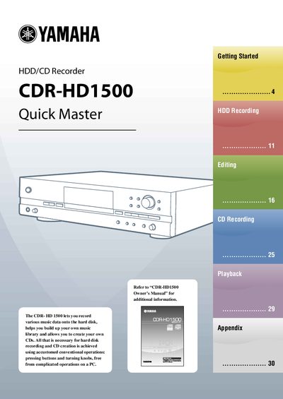 Yamaha CDR-HD1500 HDD/CD Recorder Owner's Manual - cover page