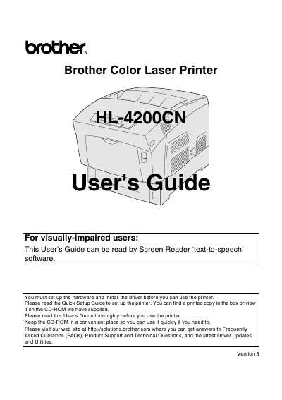 Brother HL-4200CN Color Laser Printer User Manual - cover page