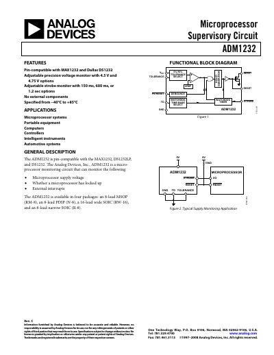 Analog Devices ADM1232 Datasheet Rev C - cover page