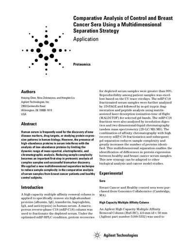 Comparative Analysis of Control and Breast Cancer Sera Using a Multidimensional Separation Strategy - cover page