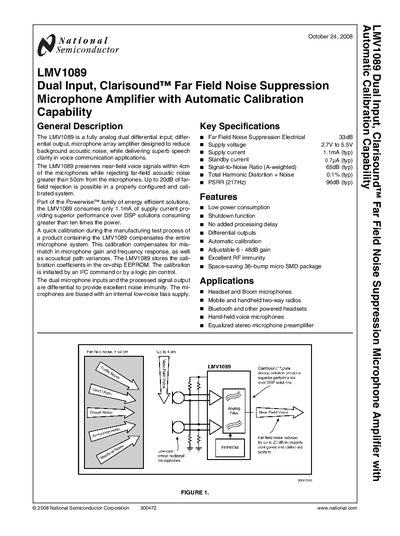 National Semiconductor LMV1089 Dual Input Microphone Amplifier Datasheet - cover page