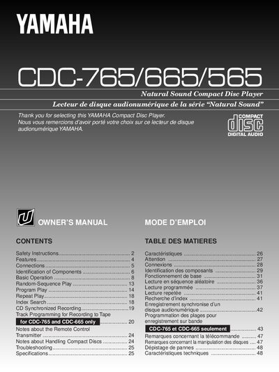 Yamaha CDC-765/665/565 User Manual