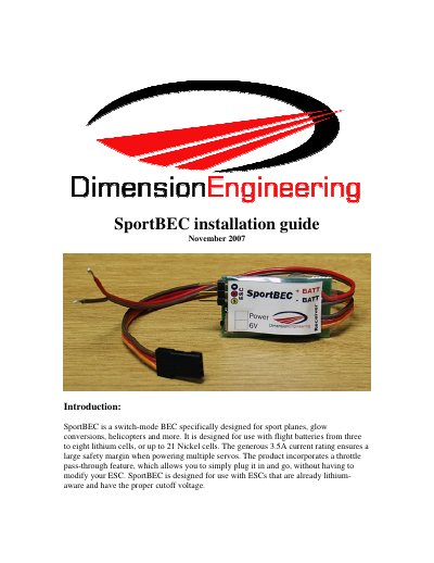 Dimension Engineering SportBEC Installation Guide - cover page