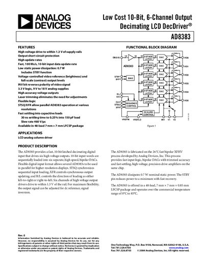 ANALOG DEVICES Low Cost 10-Bit 6-Channel Output Decimating LCD DecDriver AD8383 handbook