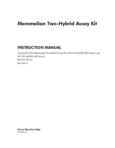 Agilent Mammalian Two-Hybrid Assay Kit Instruction Manual - cover page