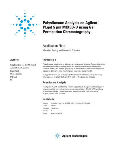 Agilent PLgel 5 pm MIXED-D Polysiloxane Analysis Application Note - cover page