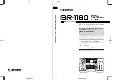 BOSS BR-1180/1180CD Digital Recording Studio Owner's Manual - cover page