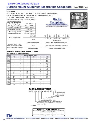NIC Components Corp. NACC Series Surface Mount Aluminum Electrolytic Capacitors Datasheet - cover page