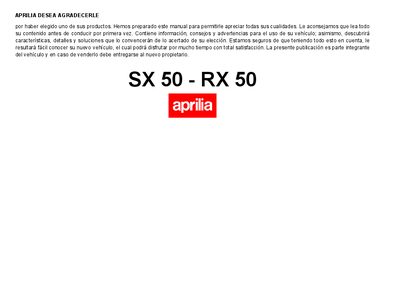 Aprilia SX50-RX50 50cc Scooter Owner's Manual - cover page