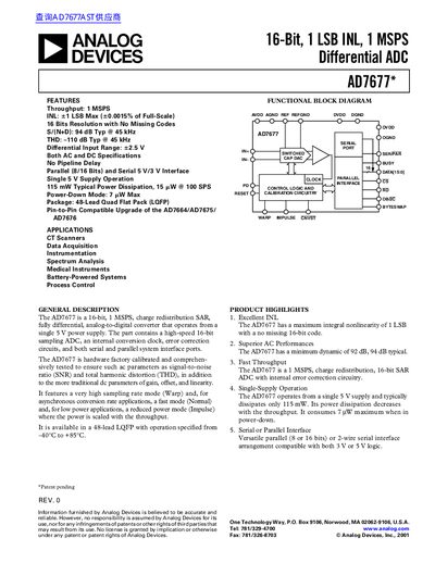 ANALOG DEVICES AD7677* 16-Bit 1 LSB INL 1 MSPS Differential ADC handbook - cover page