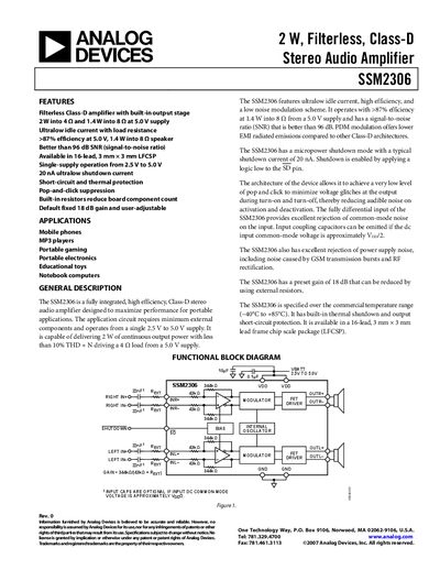 Analog Devices SSM2306 Datasheet