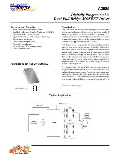 Allegro MicroSystems A3985 Digitally Programmable Dual Full-Bridge MOSFET Driver Datasheet