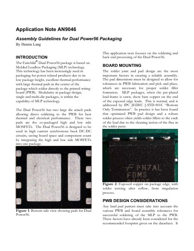 Fairchild Semiconductor AN9046 Assembly Guidelines for Dual Power56 Packaging - cover page