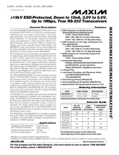 Maxim MAX3222E/MAX3232E/MAX3237E/MAX3241E Datasheet - cover page