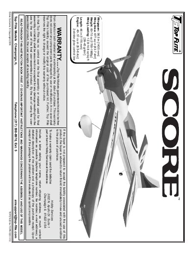 Top Flite SCORE Precision Control Line ARF Assembly Manual - cover page