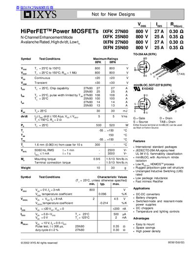 IXYS IXFK 27N80 IXFK 25N80 IXFN 27N80 IXFN 25N80 handbook
