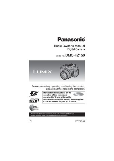 Panasonic DMC-FZ150 Digital Camera Owner's Manual