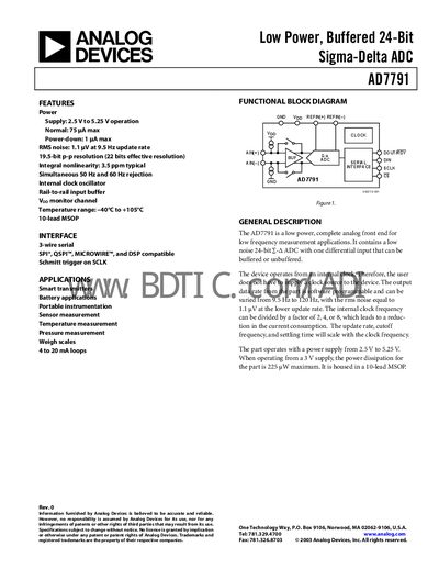 Analog Devices AD7791 Datasheet - cover page