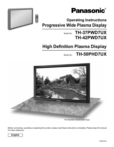 Panasonic TH-37PWD7UX/TH-42PWD7UX/TH-50PHD7UX Plasma Display Operating Instructions - cover page