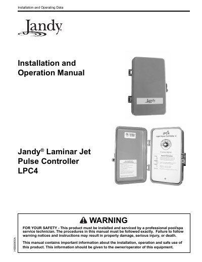 Jandy LPC4 Laminar Jet Pulse Controller Installation and Operation Manual - cover page