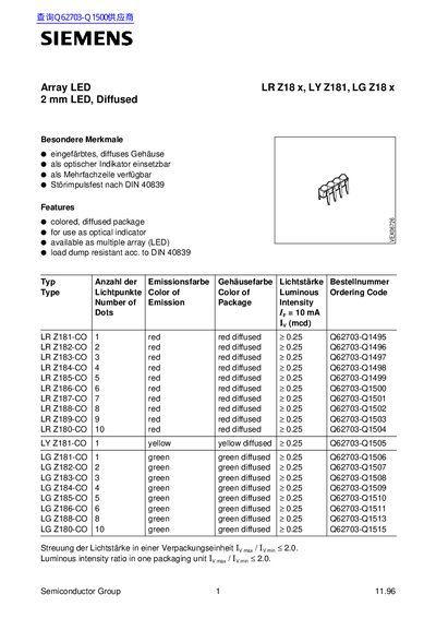 Siemens LR Z18 x / LY Z181 / LG Z18 x LED Array Datasheet - cover page