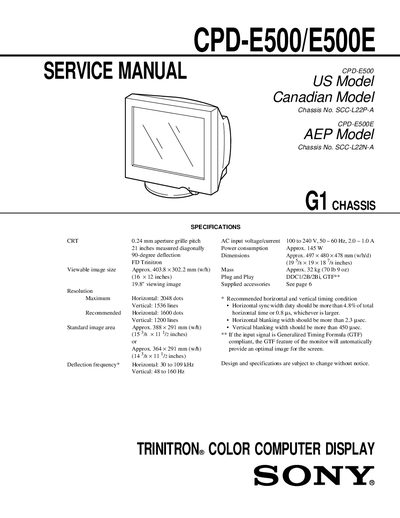 Sony CPD-E500/E500E Service Manual - cover page