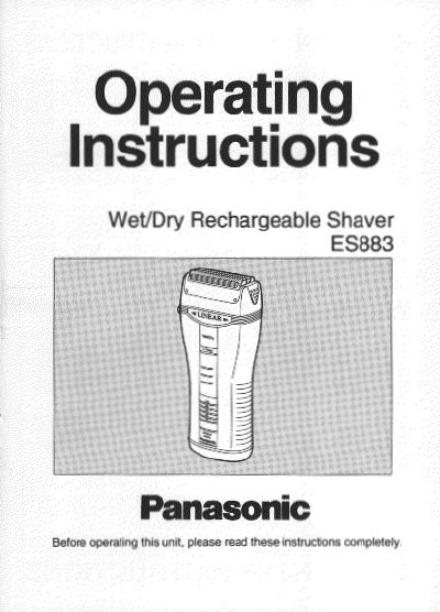 Panasonic ES883 Wet/Dry Rechargeable Shaver Operating Instructions - cover page