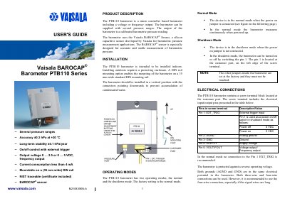 Vaisala PTB110 Barometer User Guide - cover page