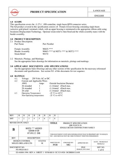 Molex QIK FLECS 50 Product Specification - cover page