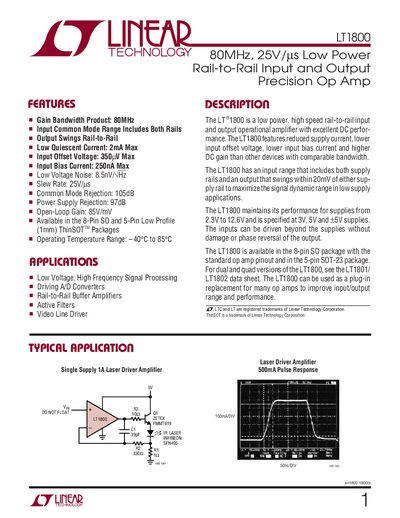 Linear Technology LT1800 Datasheet - cover page