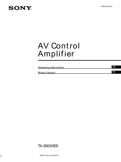 Sony TA-E9000ES Control Amplifier User Manual - cover page