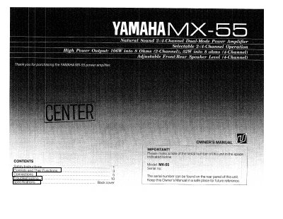 Yamaha MX-55 Stereo/4-Channel Amplifier Owner's Manual - cover page